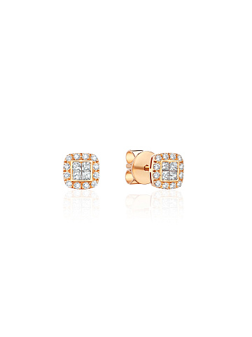 Pink gold stud earrings with diamonds, 1