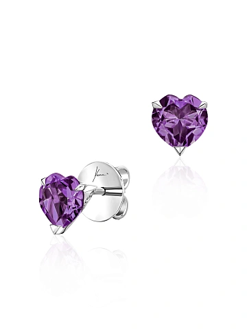 White Gold & Heart-cut Amethyst Studs, 1