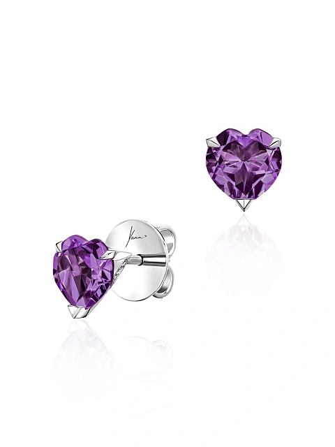 White Gold & Heart-cut Amethyst Studs, 1