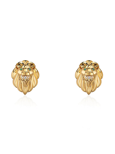 Yellow gold stud earrings with emeralds and diamonds, 1