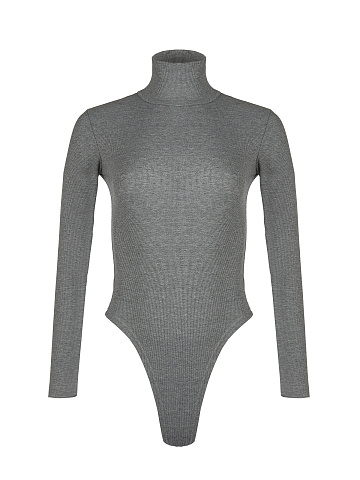 Grey Ribbed Cotton L/S Turtleneck Bodysuit, 1
