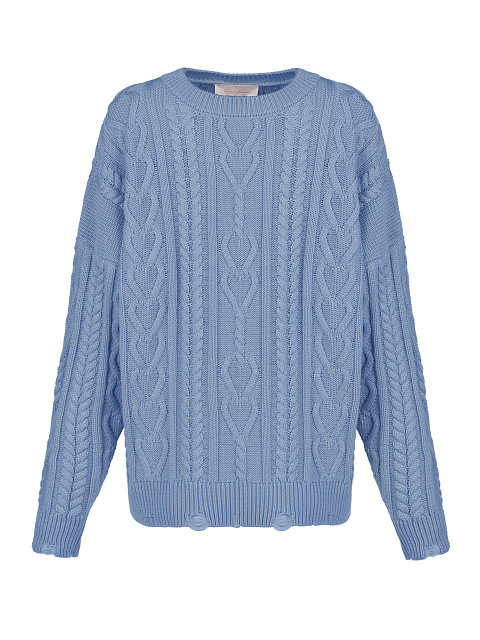Light blue unisex cotton cable-knit sweater, 1