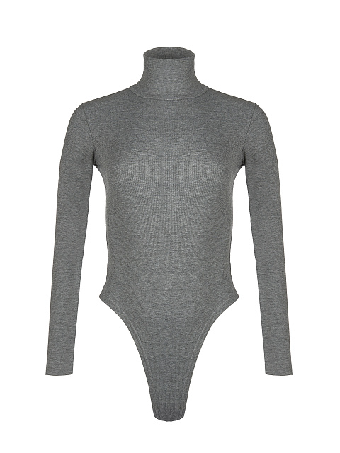 Grey Ribbed Cotton L/S Turtleneck Bodysuit, 1