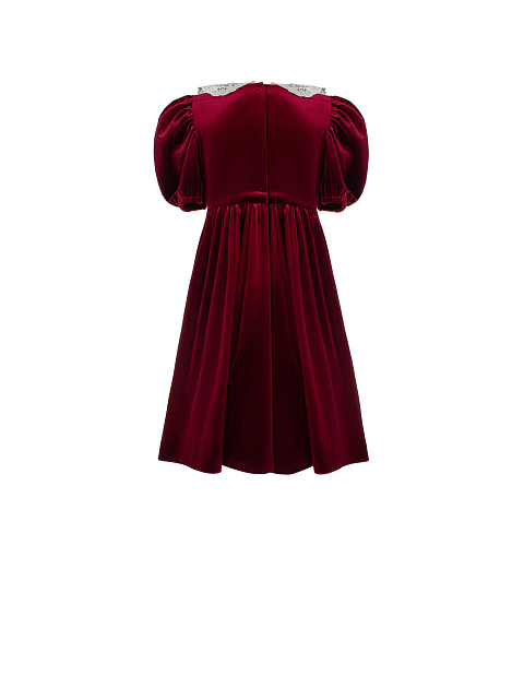 Bordeaux Lace Collar Velvet Girl's Dress, 4