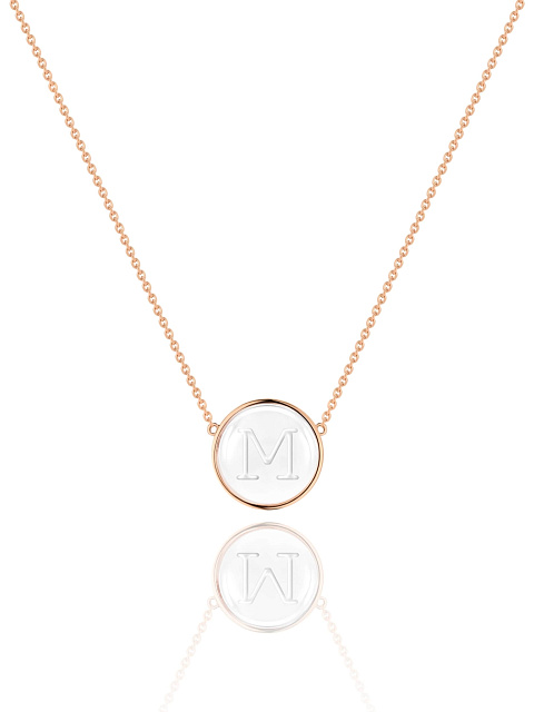 Rose Gold & Rock Crystal "M" Pendant, 1