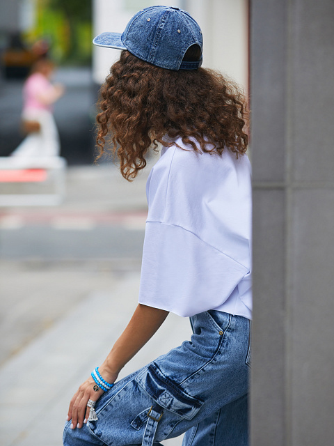 Beige YD Embroidered Dark Blue Denim Cap, 6