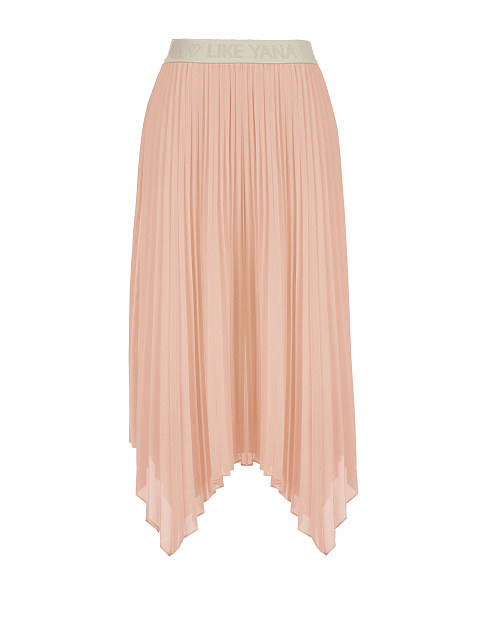 Light Pink Pleated Asymmetric Midi Skirt, 1