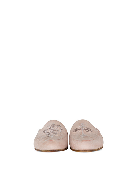 Embroidered Pink Suede Mules, 2