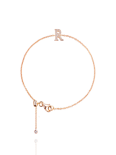 Round Diamond & Rose Gold "R" Bracelet, 1