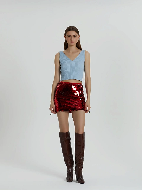 Red Sequined Mini Skirt, 5