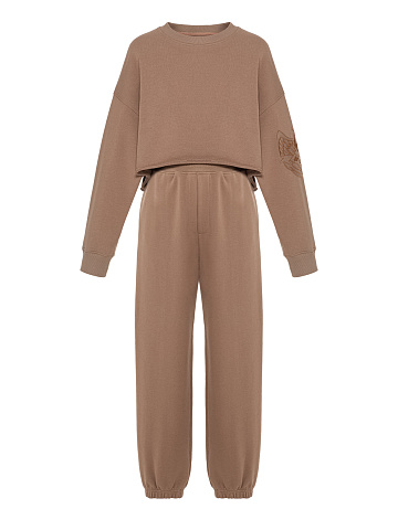 Beige knit tracksuit with Peace embroidery, 1