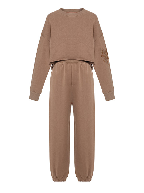 Beige knit tracksuit with Peace embroidery, 1