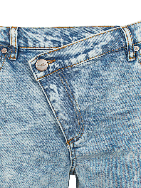 Washed Blue Asymmetric Closure Jeans, 3