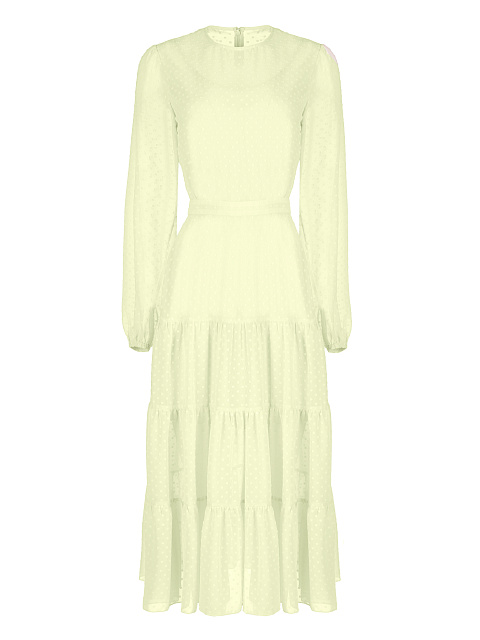 Lemon Yellow Polka Dot Chiffon Midi Dress, 1