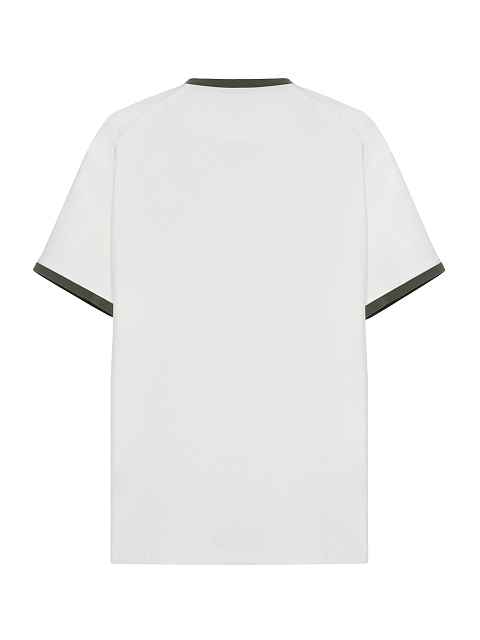 White Oversized T-shirt With Print And Green Piping, 2 White Oversized T-shirt With Print And Green Piping, 2