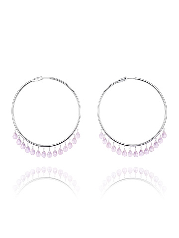 White Gold & Briolette-cut Pink Quartz Hoop Earrings, 1