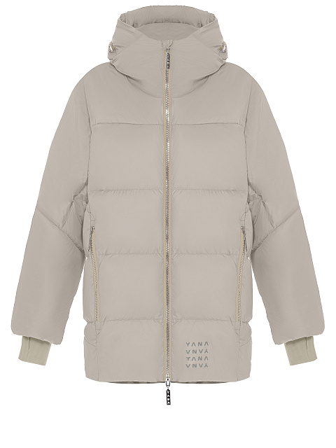 Taupe Unisex Hooded Puffer Jacket, 2 Taupe Unisex Hooded Puffer Jacket, 2