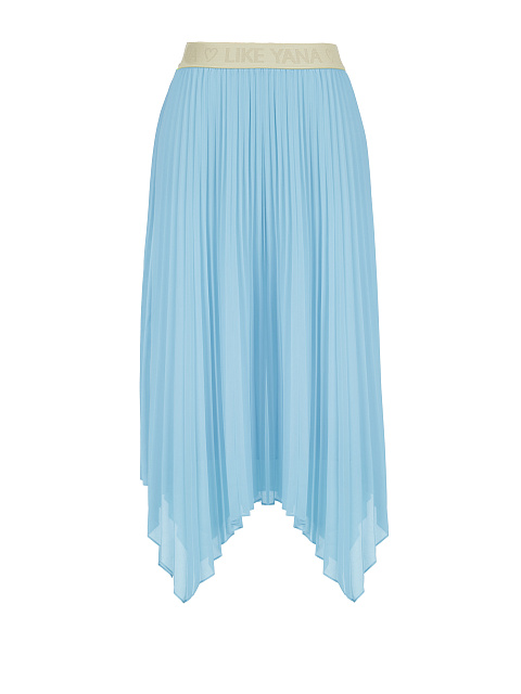 Light Blue Pleated Asymmetric Midi Skirt, 1