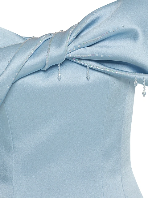 Light Blue Embroidered & Draped Silk Mini Dress, 4