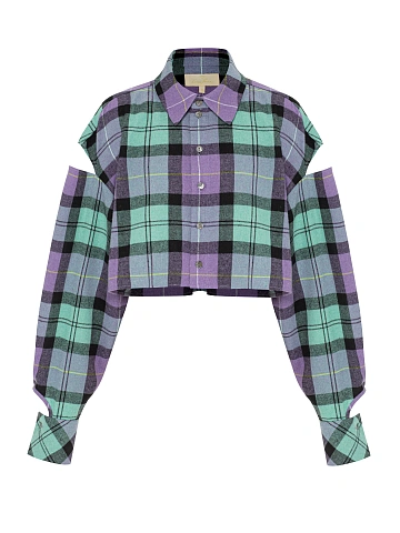Purple Cut Out Cropped Check Shirt, 1