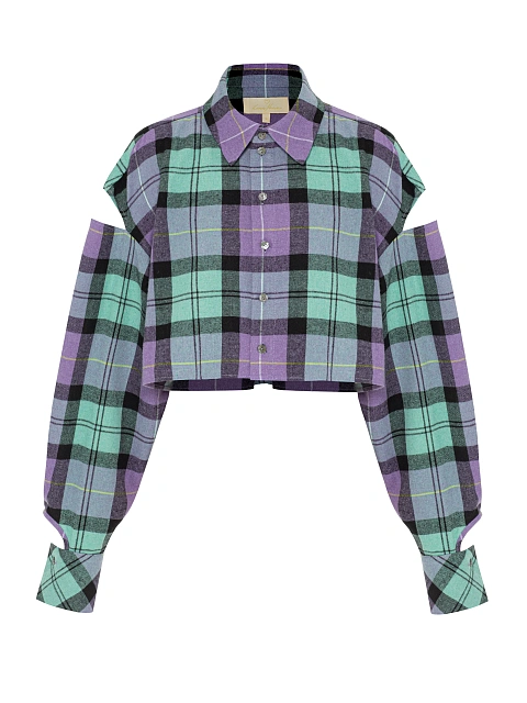 Purple Cut Out Cropped Check Shirt, 1