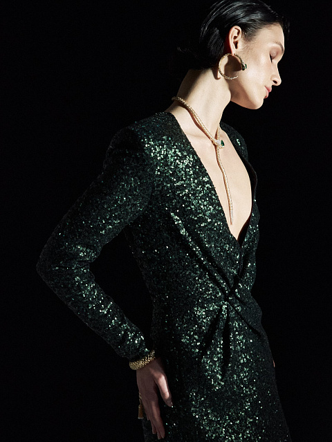 Green Sequin Jesrsey Maxi Dress, 6