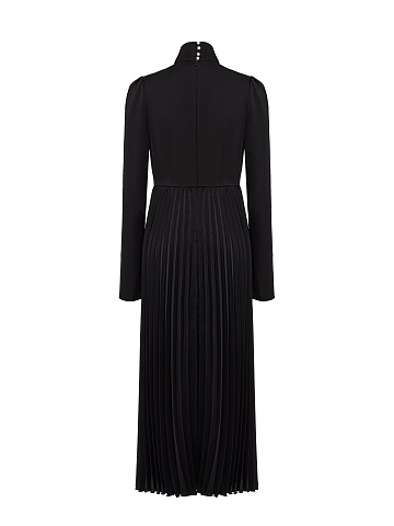 Black Dress With Long Sleeves And Pleated Skirt, 2