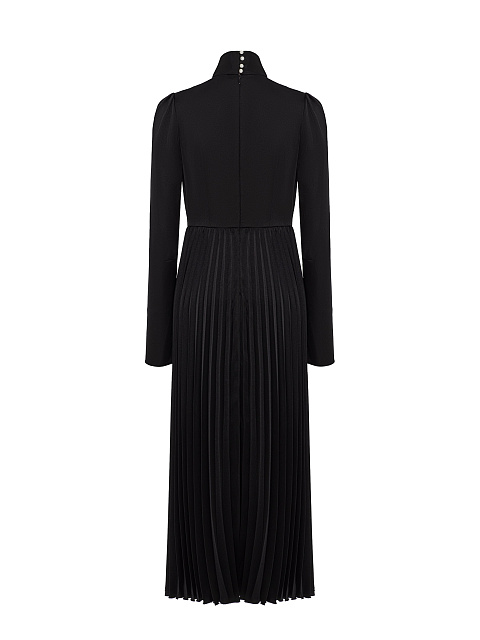Black Dress With Long Sleeves And Pleated Skirt, 2