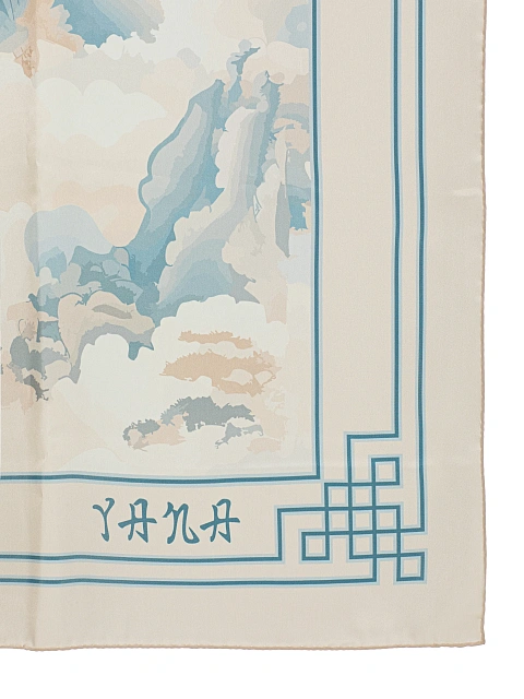 Beige & Light Blue Printed Silk Scarf, 2 Beige & Light Blue Printed Silk Scarf, 2