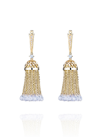 Briolette, Round Topaz & Round Sapphire & Gold Tassel Earrings, 1