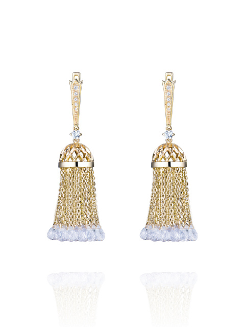 Briolette, Round Topaz & Round Sapphire & Gold Tassel Earrings, 1