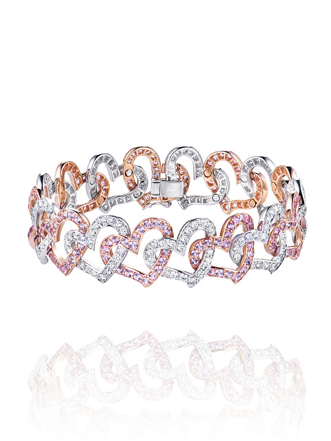 Gold bracelet with diamonds and pink sapphires, 1 Gold bracelet with diamonds and pink sapphires, 1