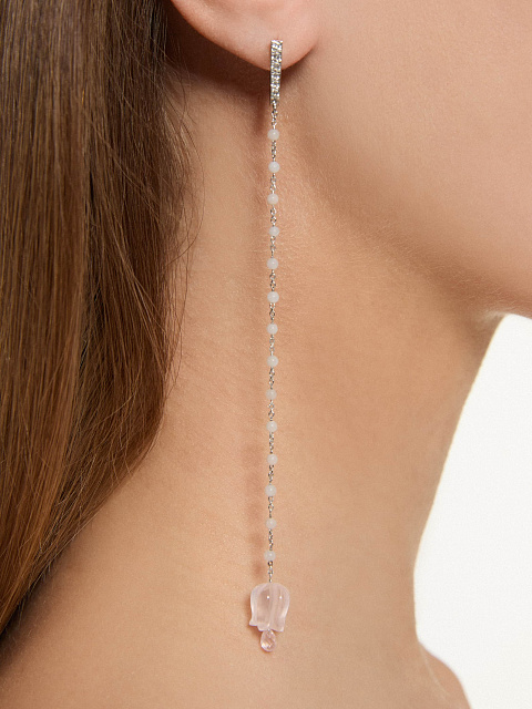 Long bell earrings with rose quartz, 2