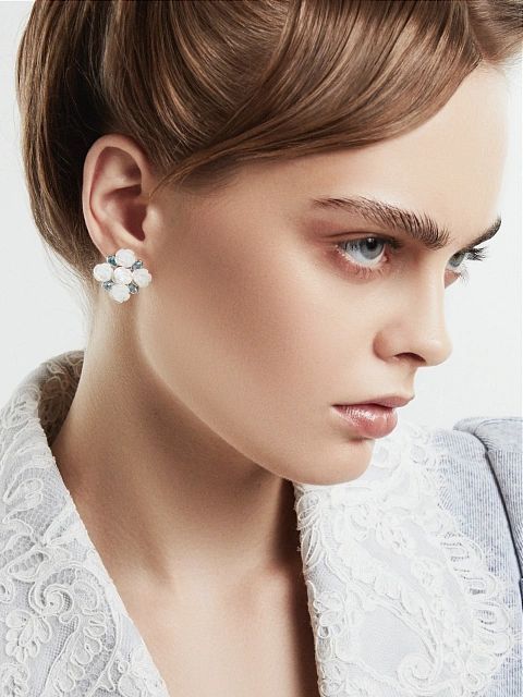 Mother of Pearl, Topaz Pear & White Gold Earrings, 2 Mother of Pearl, Topaz Pear & White Gold Earrings, 2