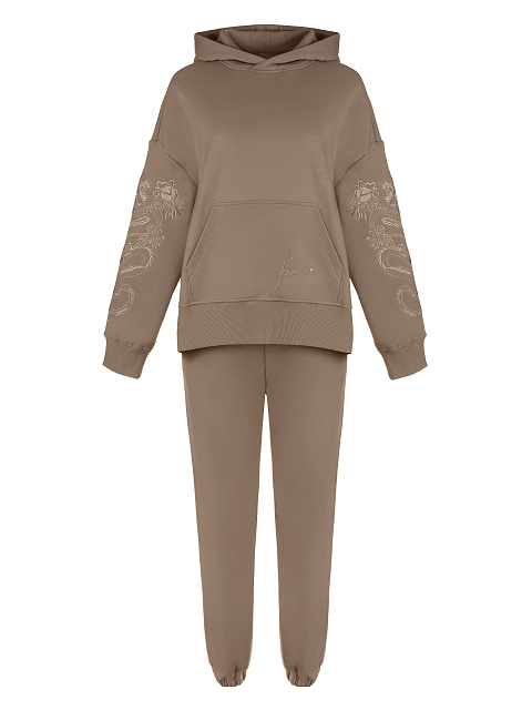 Dragons Embroidered Cocoa Jersey Suit, 1 Dragons Embroidered Cocoa Jersey Suit, 1