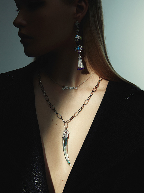 Black Gold, Mother-of-pearl & Grey Diamonds Necklace, 2 Black Gold, Mother-of-pearl & Grey Diamonds Necklace, 2