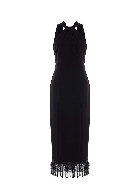 Black Off Shoulder Midi Dress with Fringe, 1 Black Off Shoulder Midi Dress with Fringe, 1