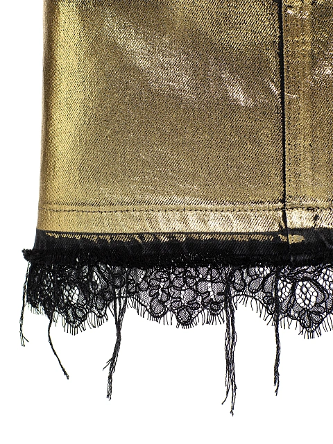 Gold-plated Denim Mini Skirt With Lace, 4