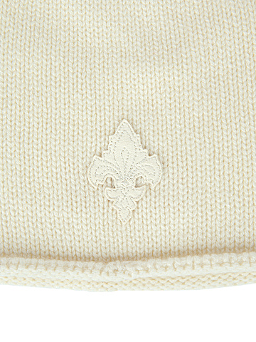 White Fleur De Luce Leather Embroidery Cashmere Beanie, 2