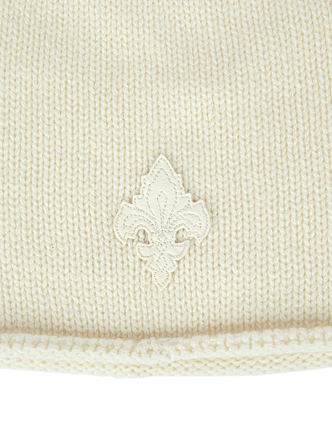 White Fleur De Luce Leather Embroidery Cashmere Beanie, 2