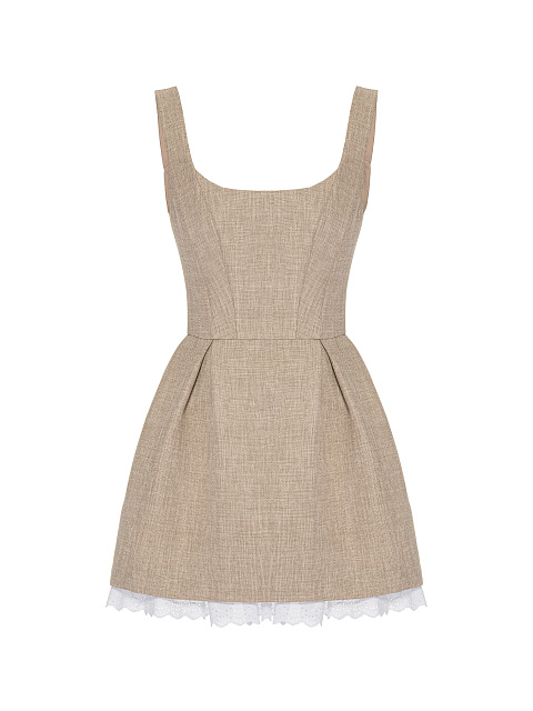 Beige Cotton Mini Dress, 1