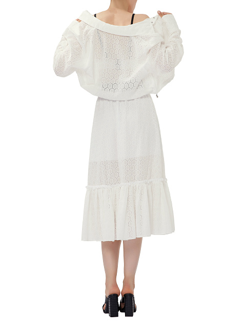 White Cotton Lace Midi Skirt, 6