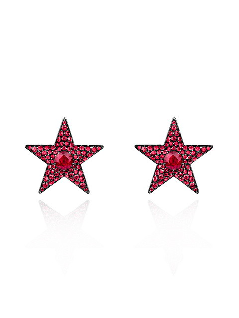 Black Gold & Rubies Star Studs, 1