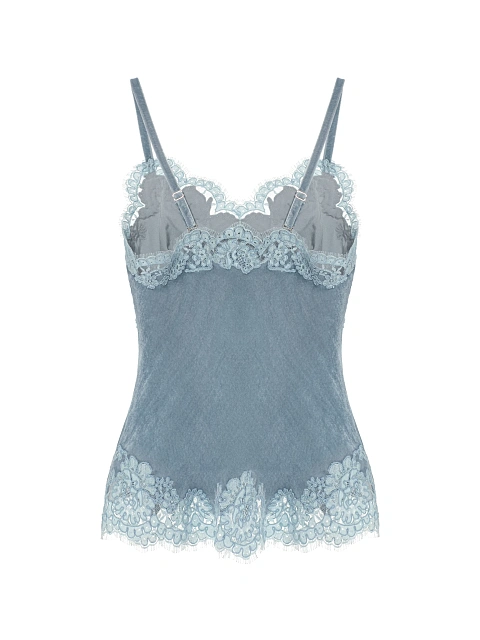 Light Blue Lace Trim Velvet Top, 2