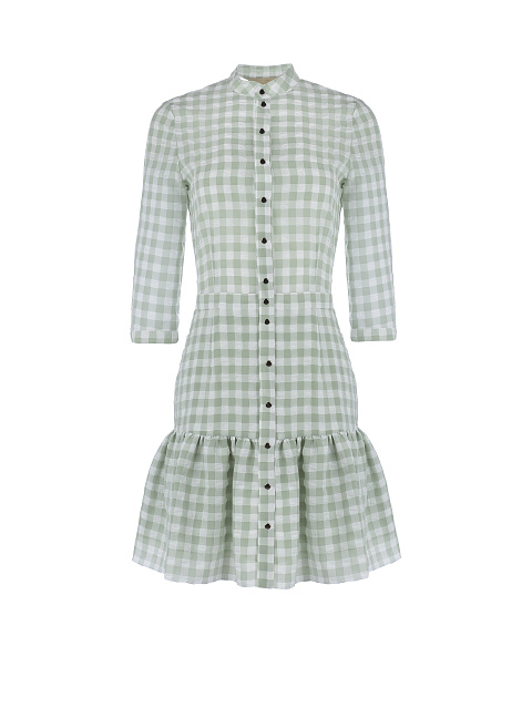 Light Green Checked Mini Dress , 1