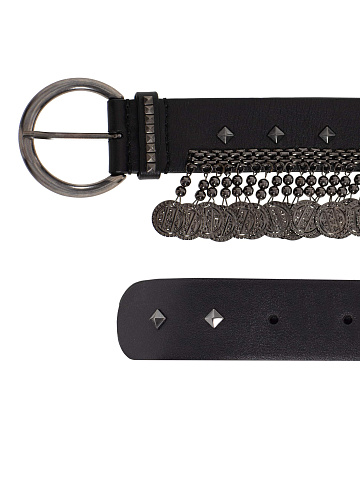 Black leather belt with decor, 2