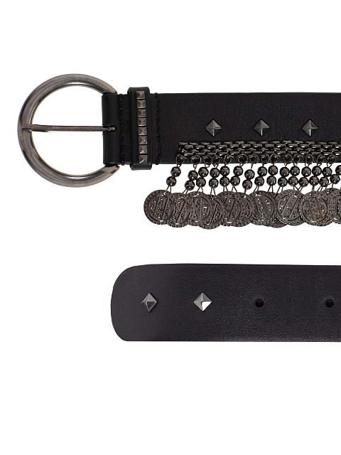 Black leather belt with decor, 2 Black leather belt with decor, 2