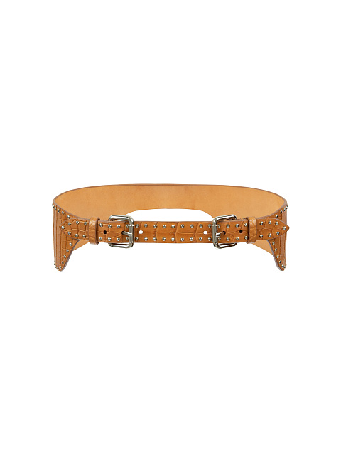 Brown Crocodile Studs Trimmed Belt, 1