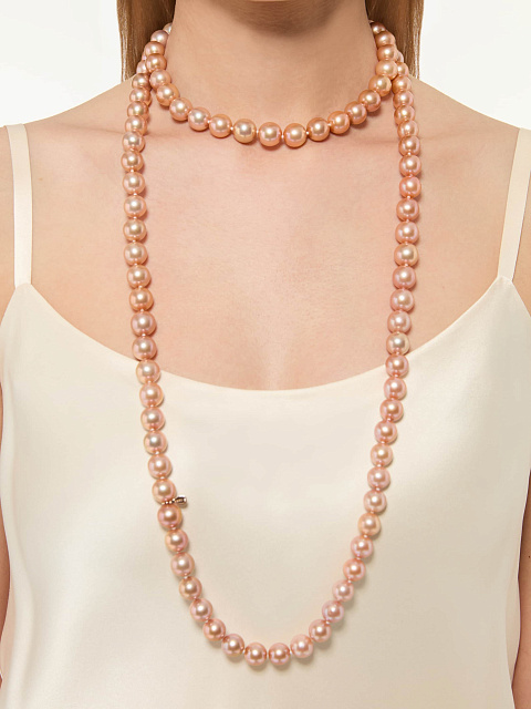 Orange-pink pearl necklace, 3