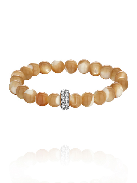 Silver bracelet with mother-of-pearl beads and cubic zirconia, 1 Silver bracelet with mother-of-pearl beads and cubic zirconia, 1